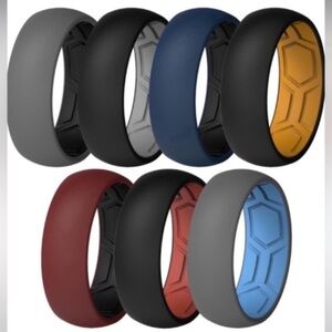 ~NWT (7) Men Breathable Air Grooves Silicone Wedding Rings For Gym Workouts~